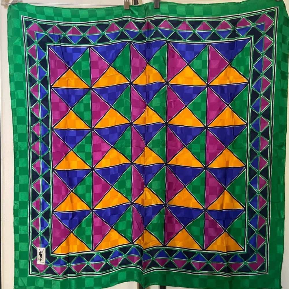 Vintage YSL Yves Saint Laurent Geometric Pattern  Silk Scarf 33"
